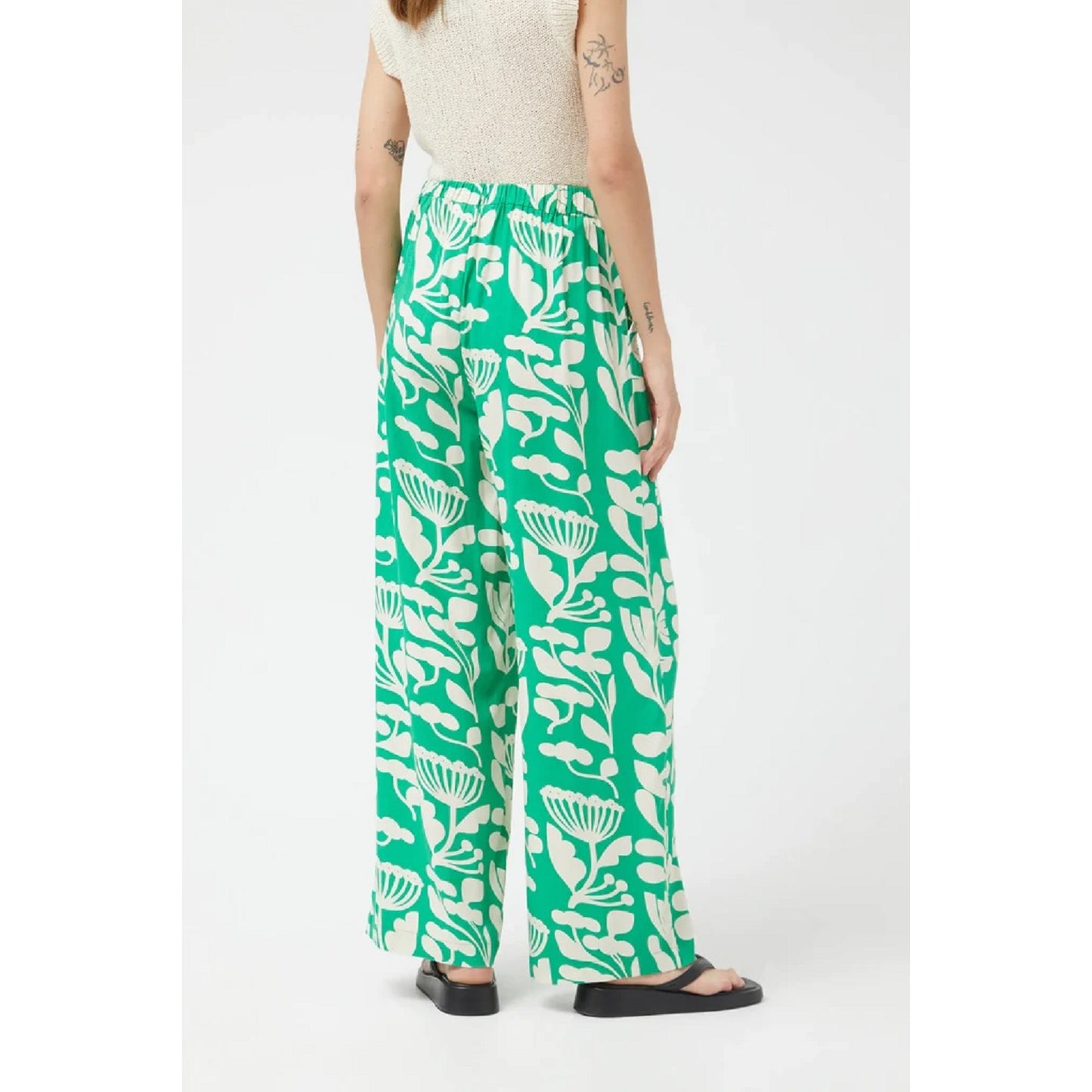 Pantalon femme satin imprimé Afrique vert