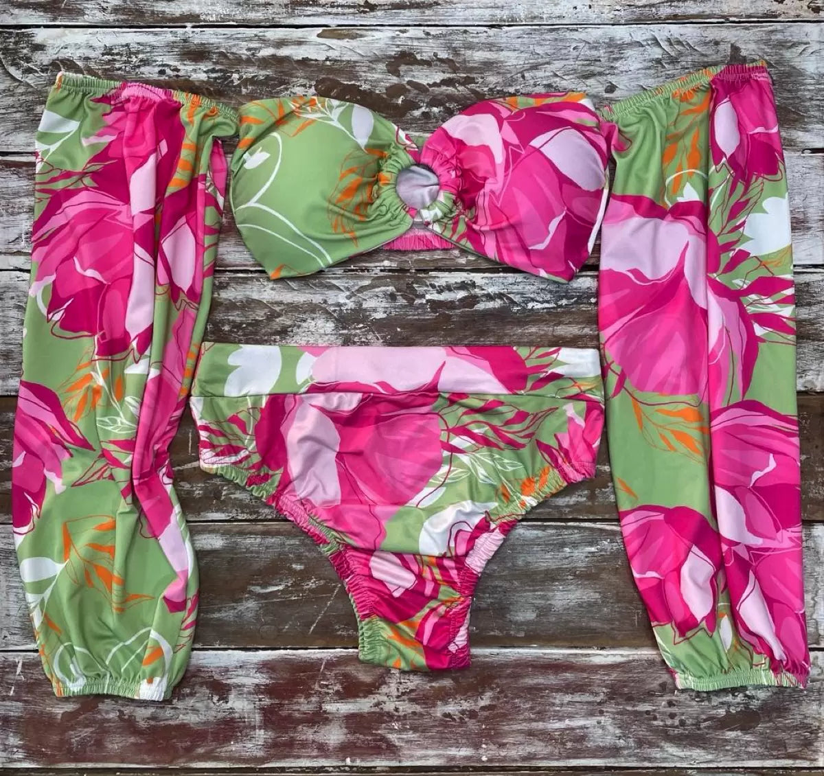 Maillot de Bain 2 Pièces MANCHES DUO ROSE VERT