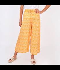 Pantalon femme satin imprimé cachemire orange
