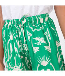 Pantalon femme satin imprimé Afrique vert