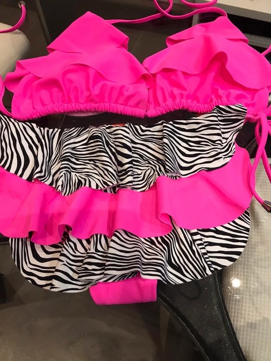 Ensemble 2 pieces NIKA BEACH Fluo rose zebre Taille L40/12