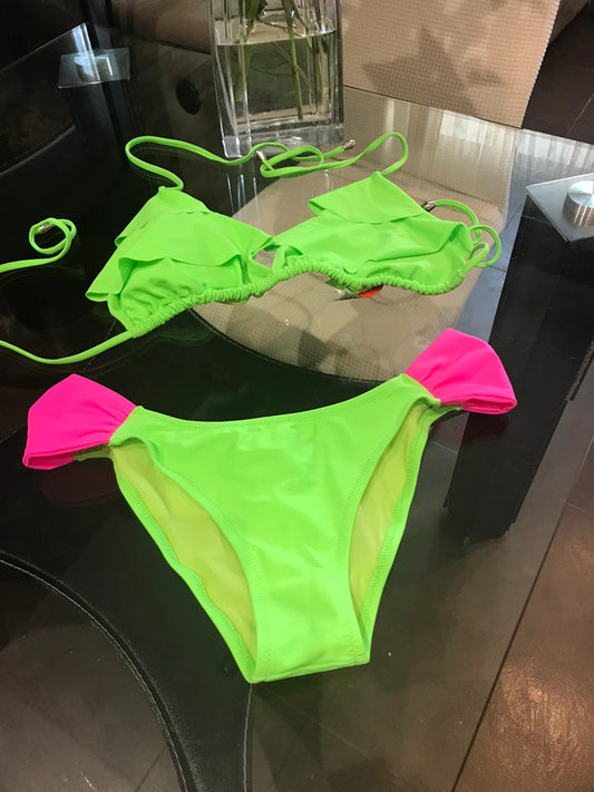 Ensemble 2 pieces NIKA BEACH  FLuo Fuschia Menthe  L 40/12