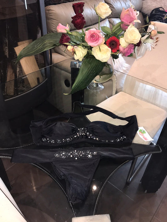 Ensemble 2 pieces NIKA BEACH noir strass Taille L40/12