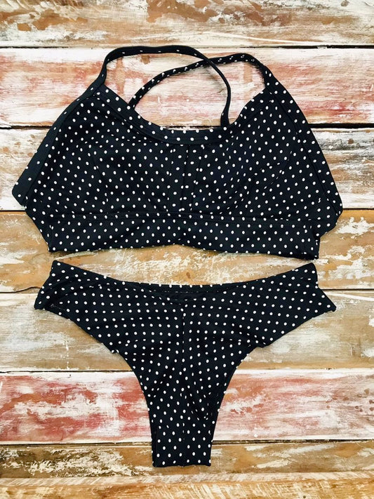 Maillot de Bain Grande Taille 2 Pièces G4  POIS NOIR